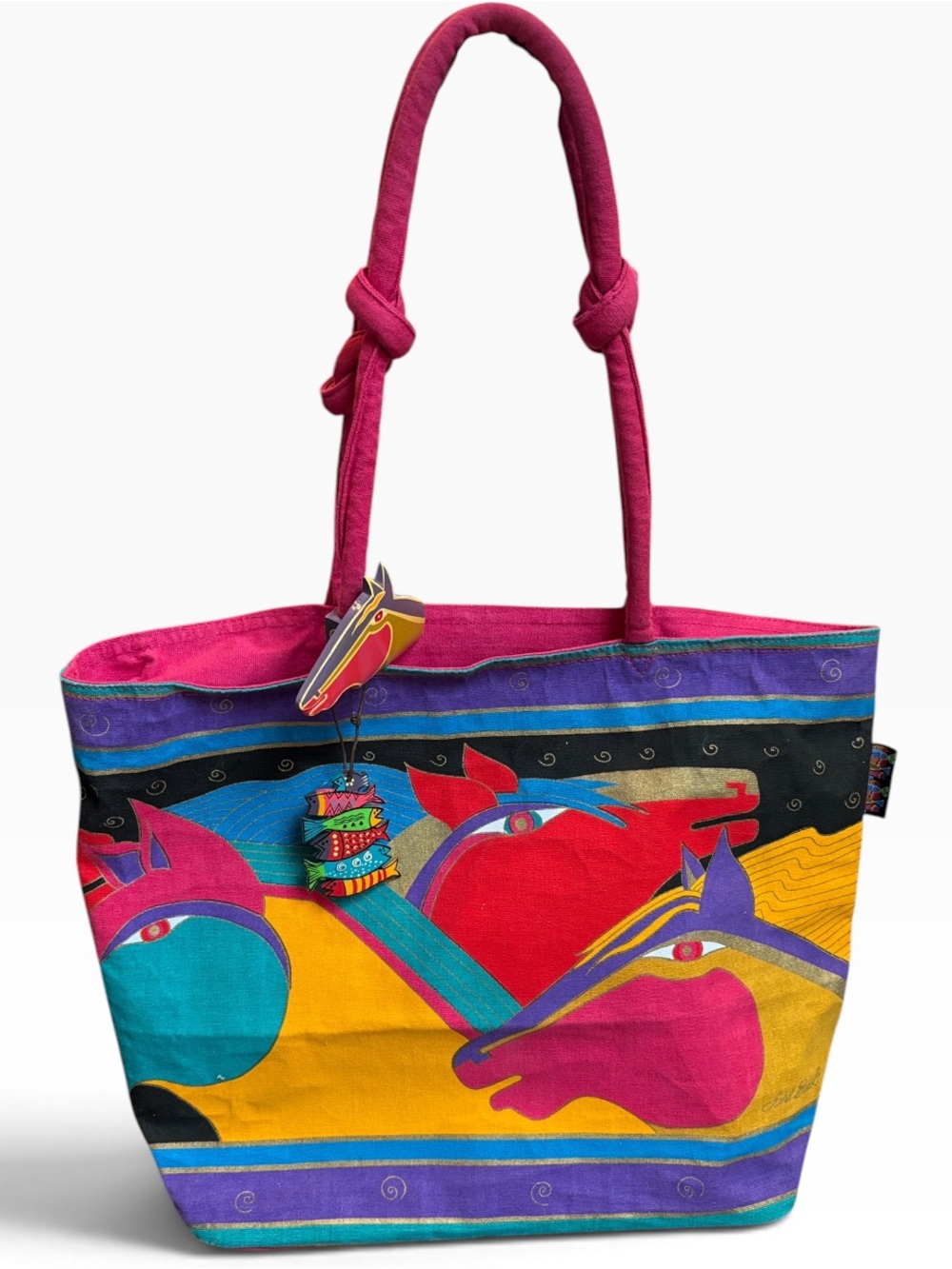Laurel Burch Wild Stallions Rainbow Horses Large Tote Shoulder Bag 20”